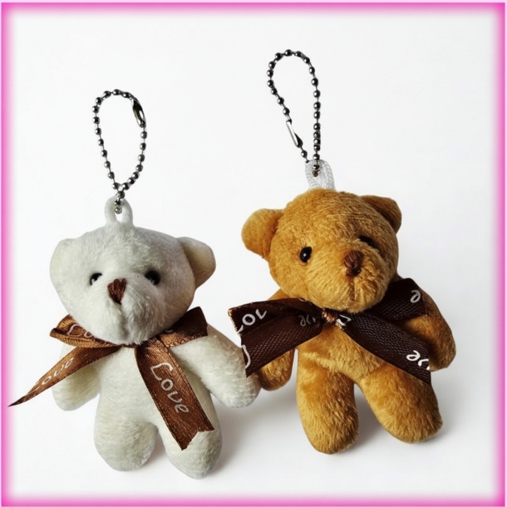 2 Pcs. Cute Mini Teddy Bear Keychain- White & Honey Brown